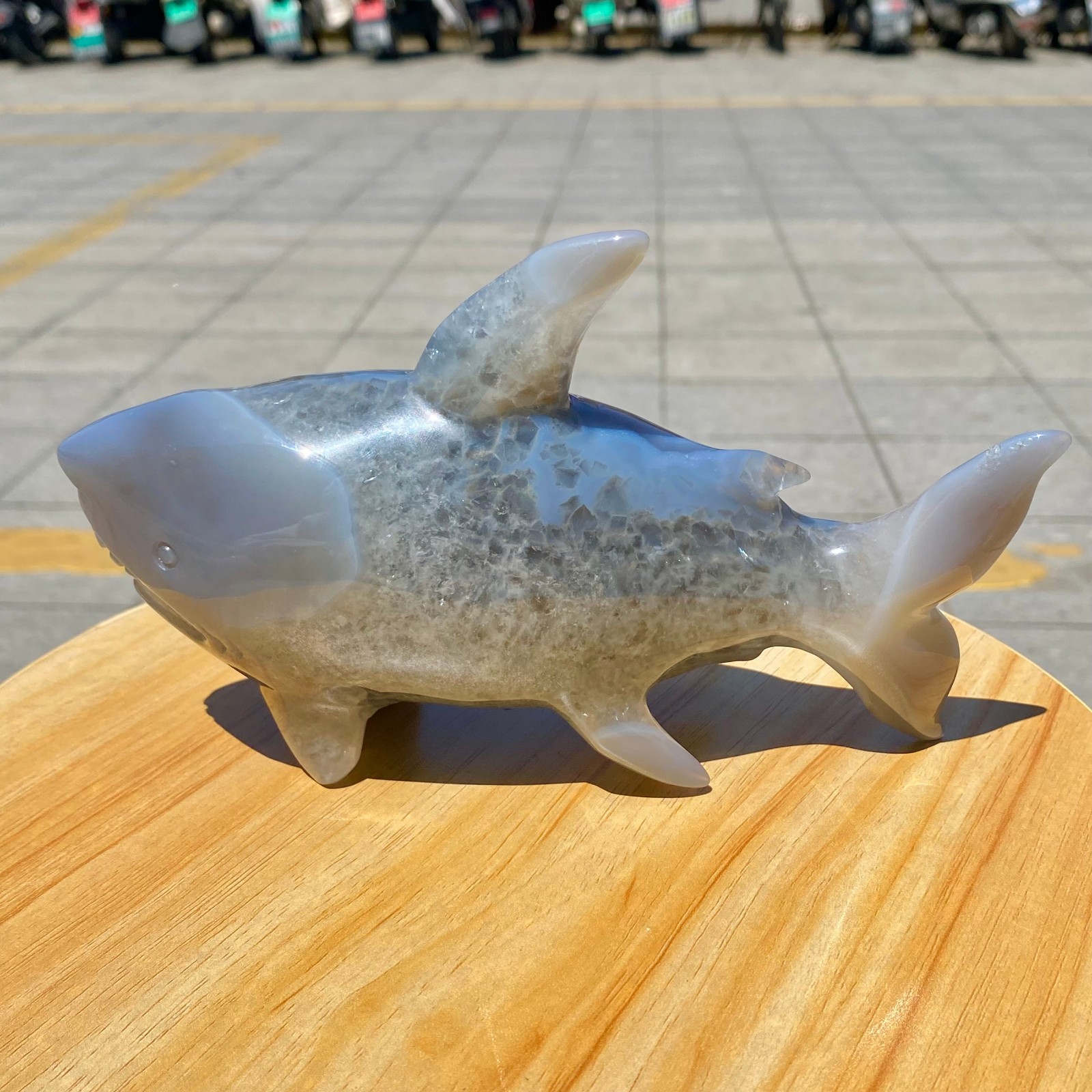 1.8LB Natural Agate Hand Carved Shark Figurine, Ocean Power Crystal Statue