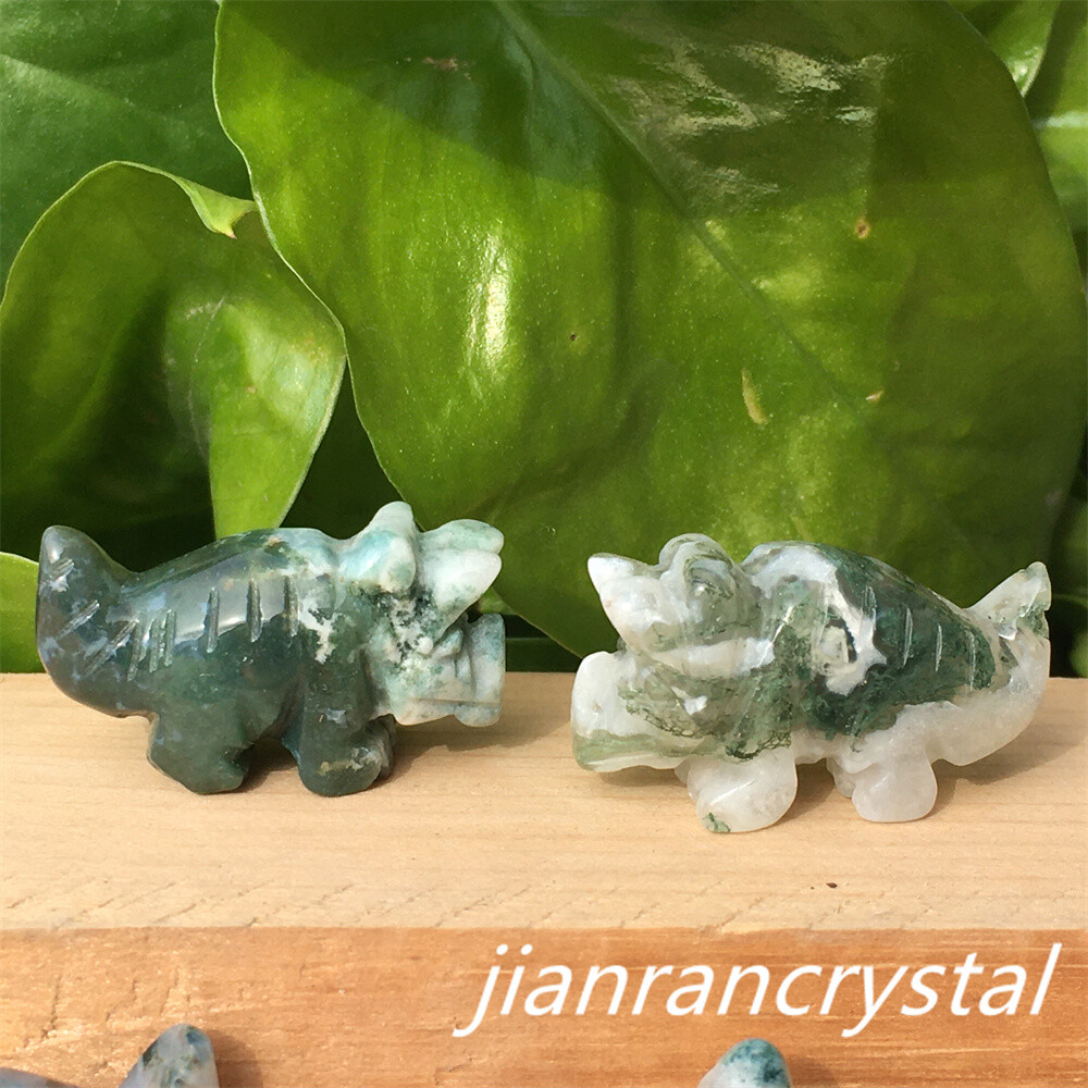 5pcs Natural Aquatic agate mini triceratops carved quartz crystal Skull Healing