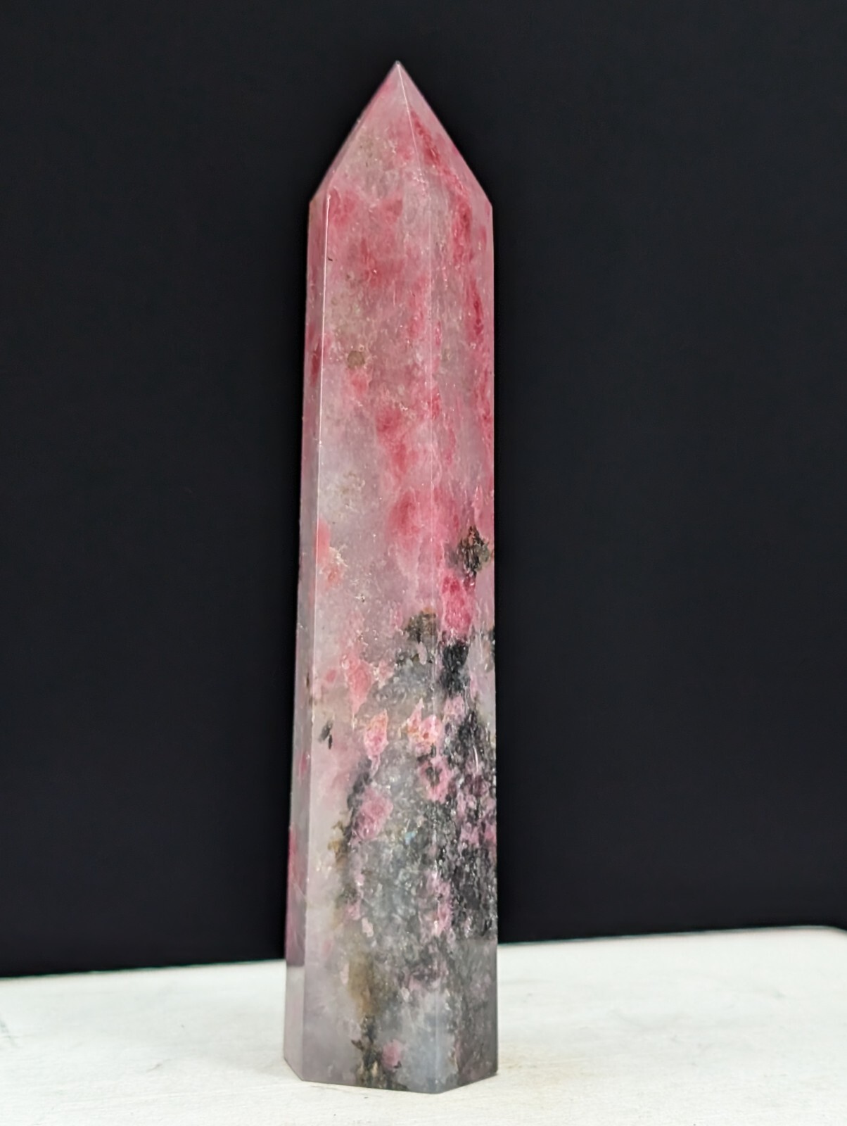 Rhodonite Tower Pink Crystal Gemstone Point Chakra Mineral Wand