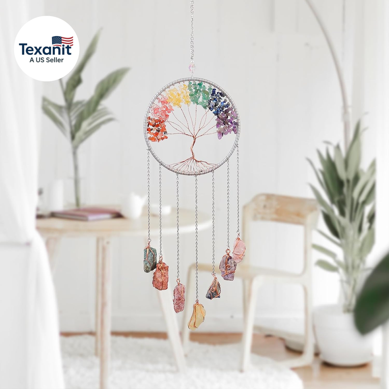 Tree of Life Dream Catcher 7 Chakra Crystal Gemstone Wall Hanging