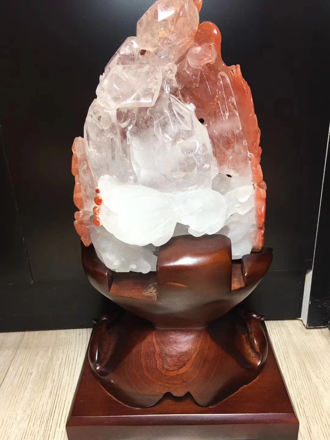 12LB Top Natural Red quartz crystal Dragon + Phoenix Carved Crystal skull Reiki