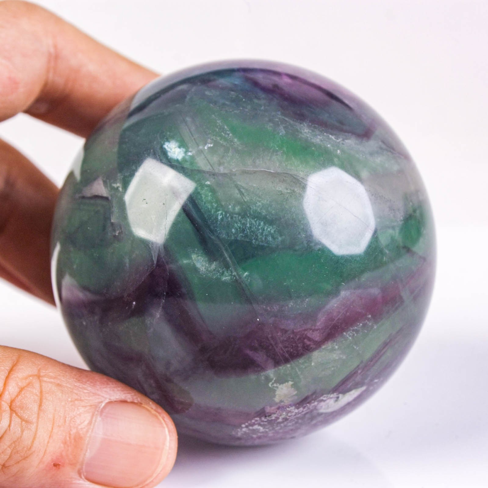 2.6″ 1.01LB Rainbow Fluorite Sphere Crystal Ball Natural Banded Mineral Specimen
