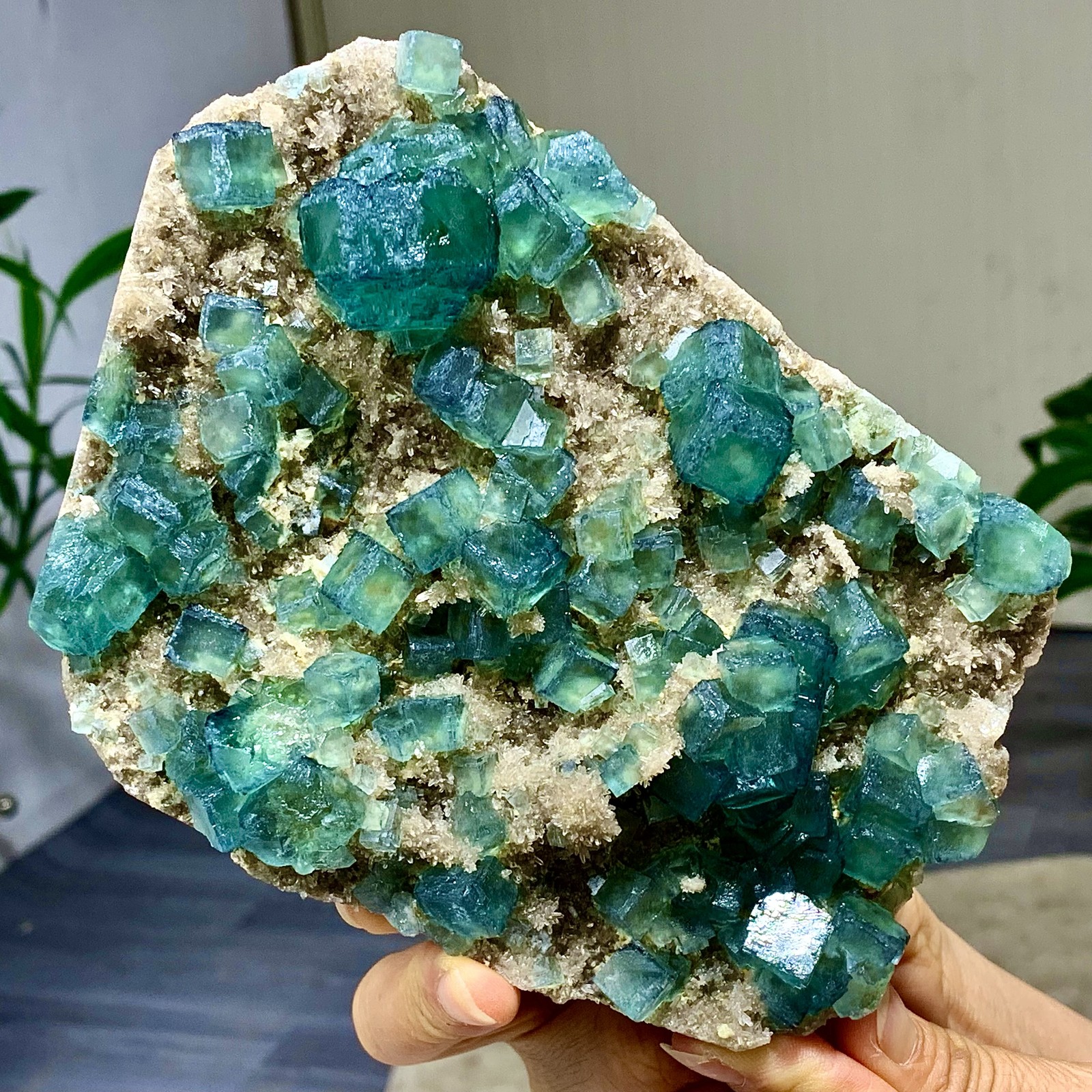 1.92LB Rare transparent green cubic fluorite mineral crystal sample/China