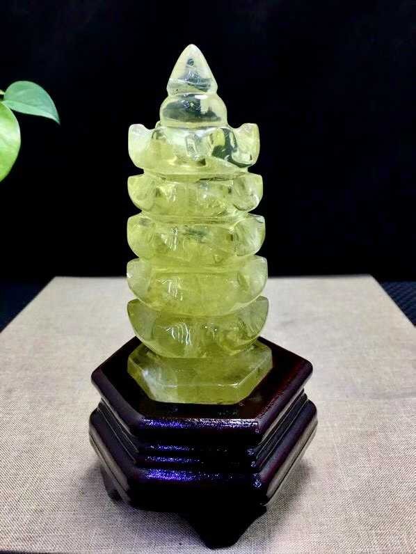 180mm AAAA Natural Citrine Quartz Wenchang Pagoda Crystal Energy Reiki Decor