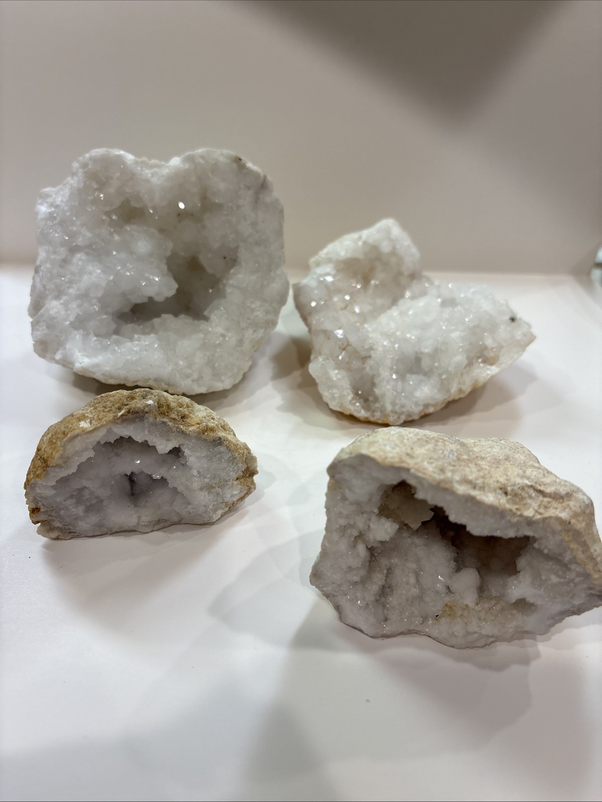Geodes: Natural White Quartz Crystals. Set Of 4