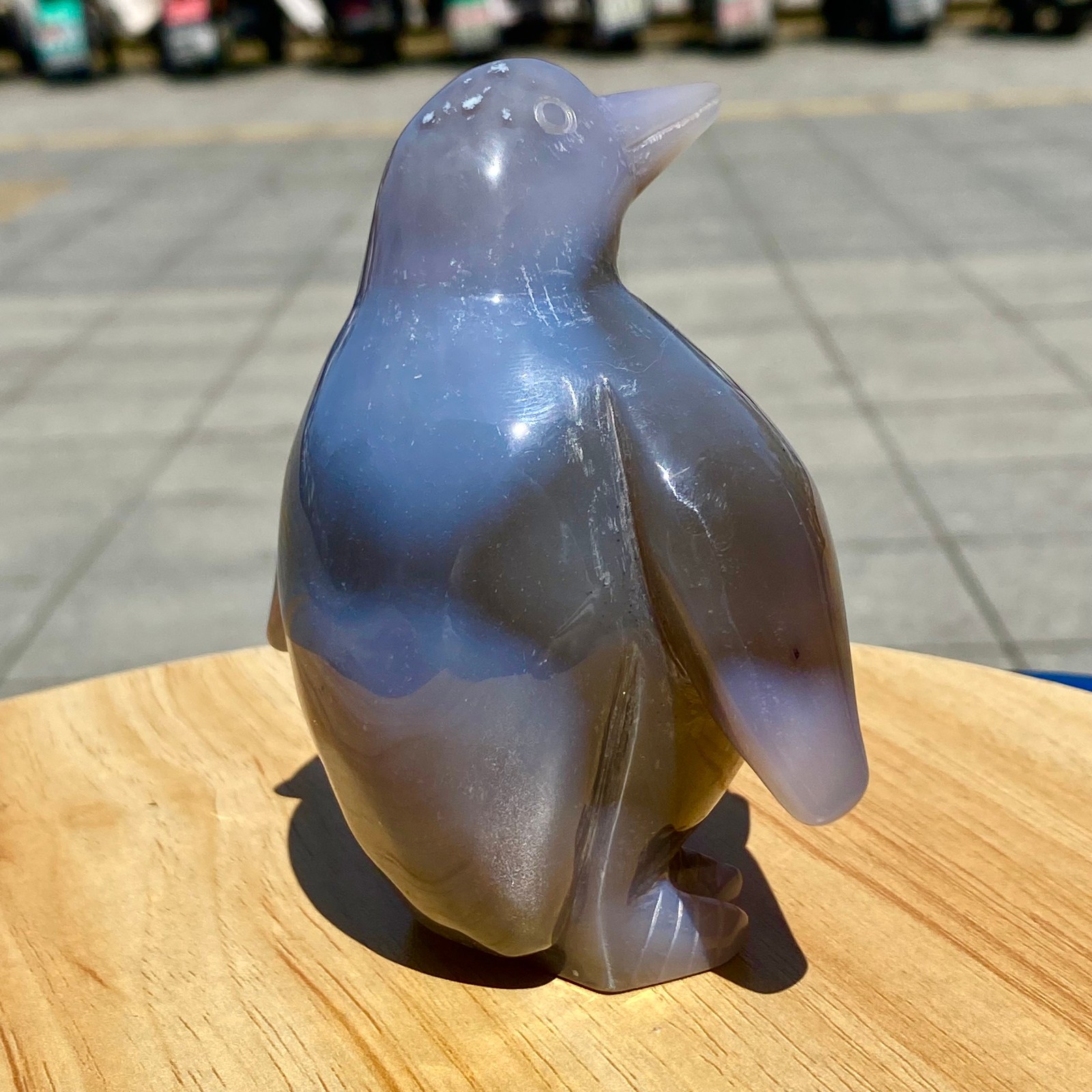 420G Natural Agate Hand Carved Penguin Figurine, Cute Crystal Animal Statue