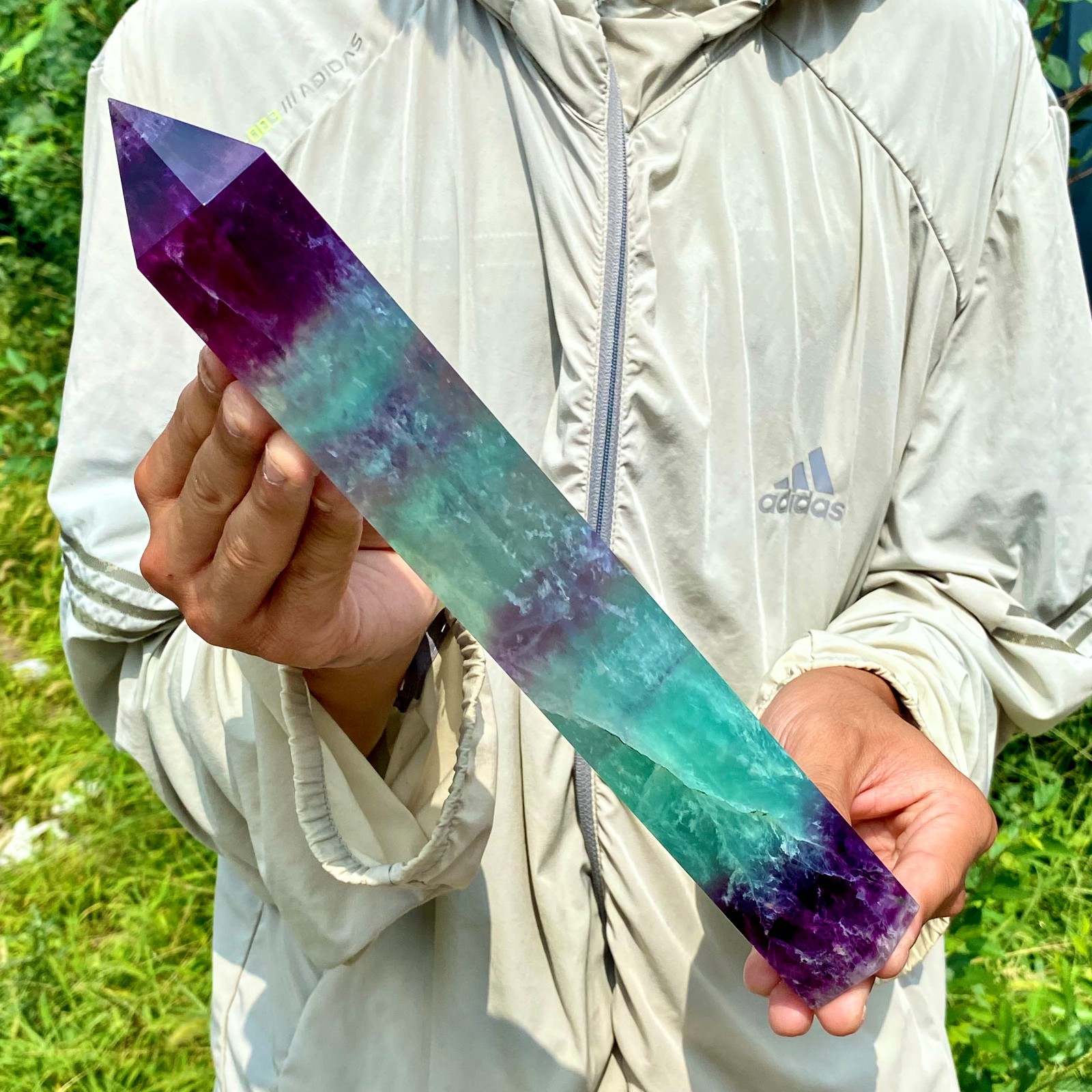 2.86LB Natural Fluorite Crystal Column Magic Wand Obelisk Point Earth Healing