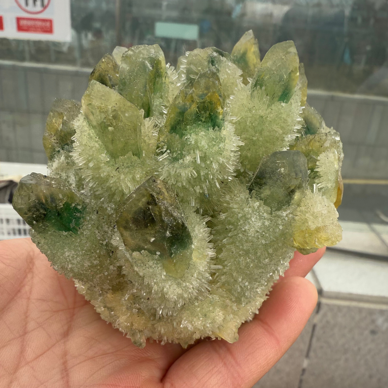 500g+ Natural Yellow and green ghost Cluster Crystal Mineral Healing Rock Stone