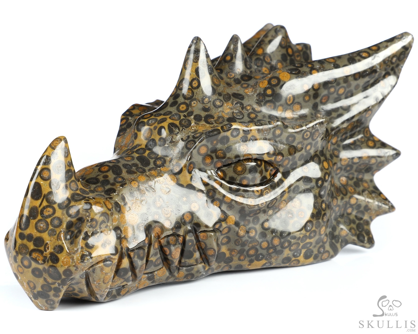 5.7″ Chinese Leopard Skin Jasper Hand Carved Crystal Dragon Head Skull