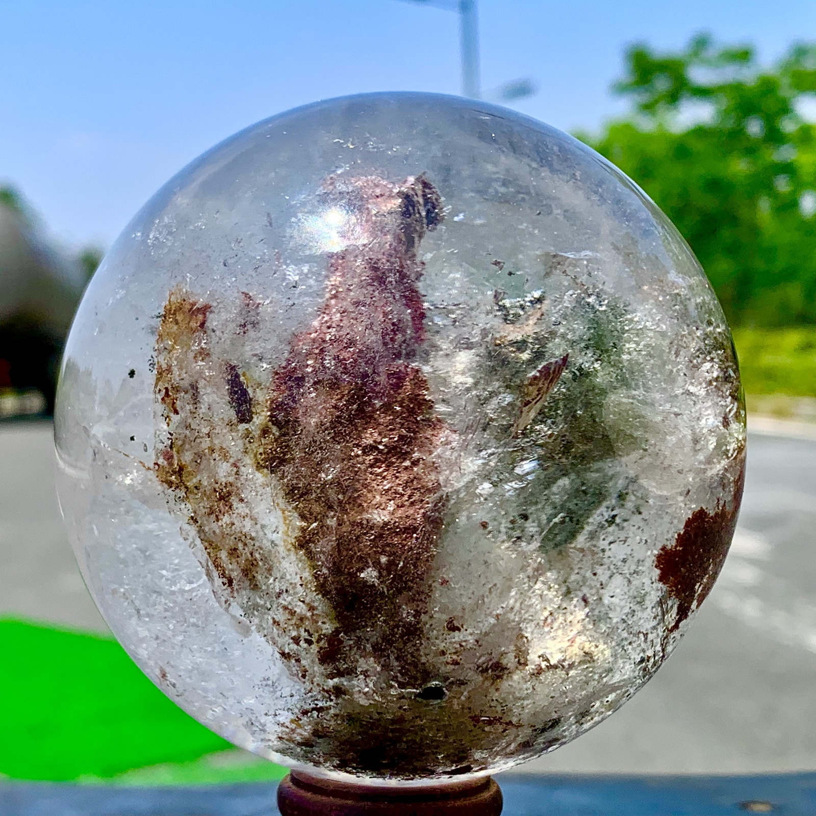 1.92LB Natural Green garden ghost Quartz Ball Crystal Sphere Mineral Specimen
