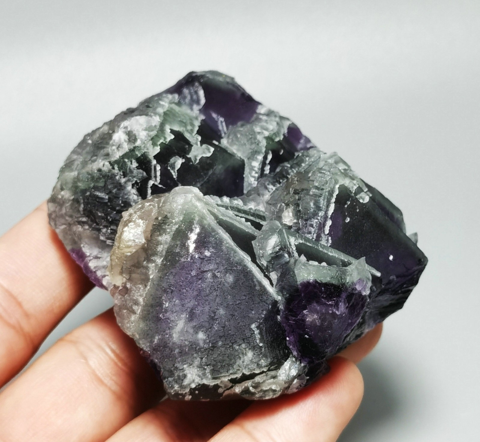 Rare Natural Purple Green Octagonal Fluorite Mineral Specimen China