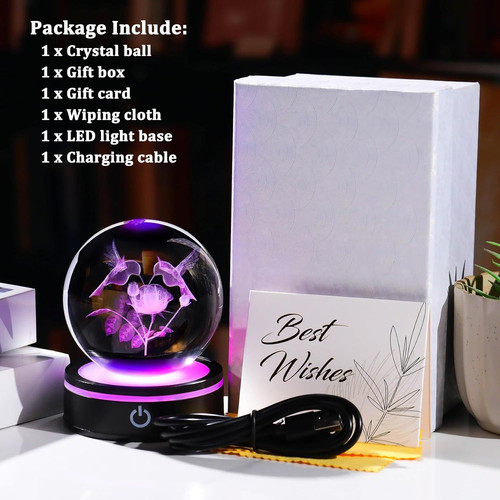 YWHL 3D Hummingbird Crystal Ball Figurine with LED Base, Gifts…