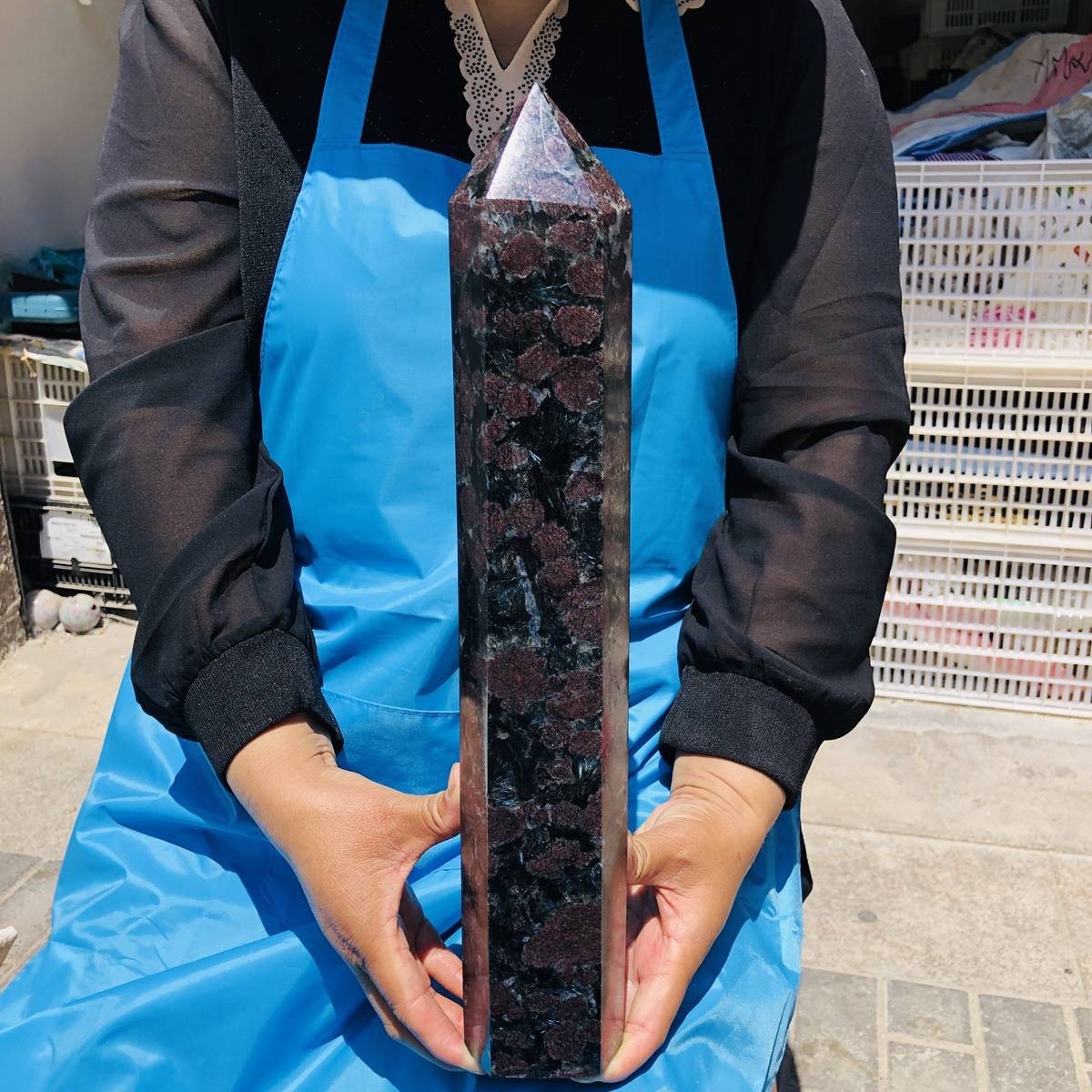 8LB Natural garnet crystal obelisk quartz crystal energy column Reiki healing