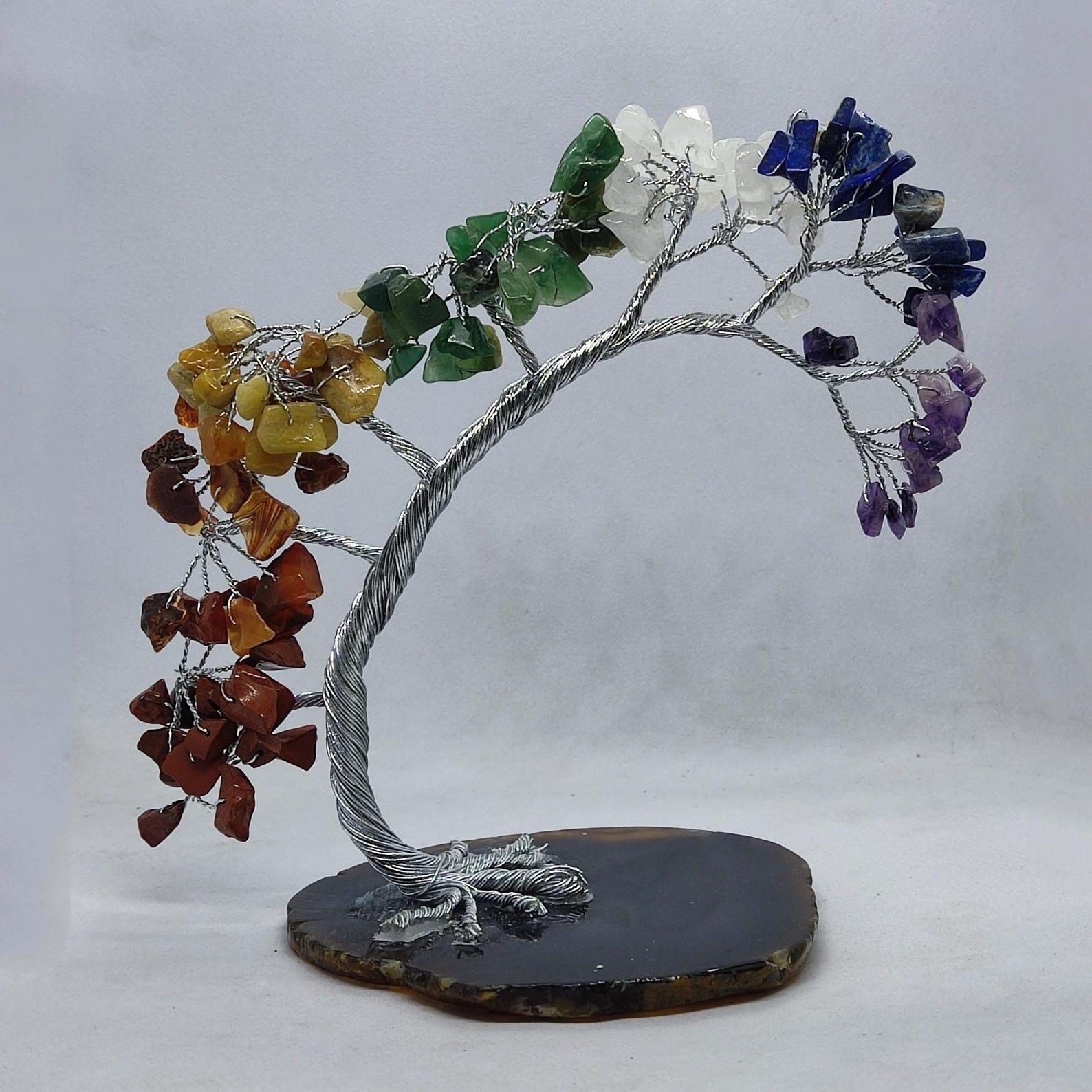 Premium 7 Chakra Gemstone Tree Decor, Mindfulness Table Accent, Gift Ready