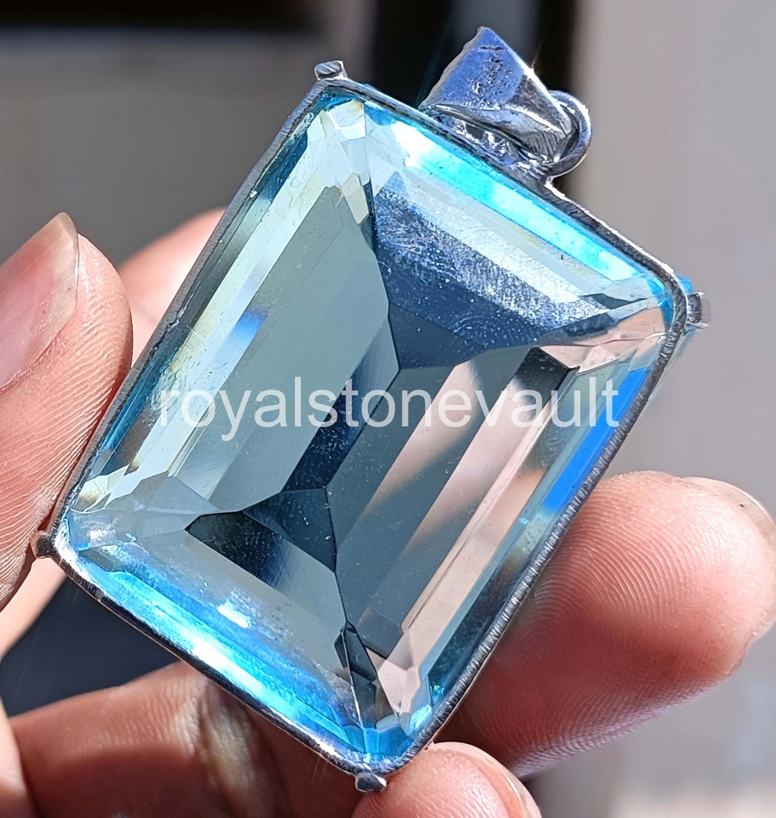 240 Ct Natural Blue Aquamarine Emerald Shape 925 Silver Pendant IGL Gems 6LHD