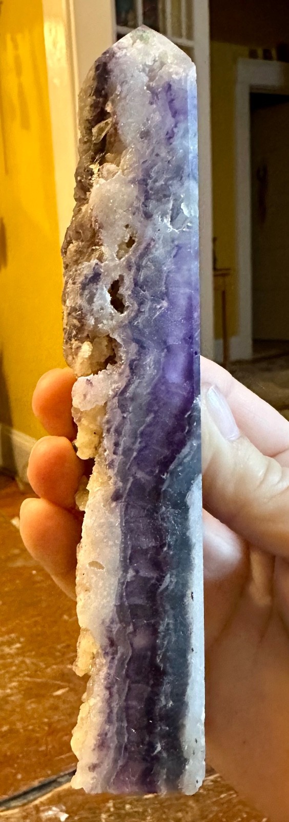 Purple fluorite crytal tower carving with banding Free shipping