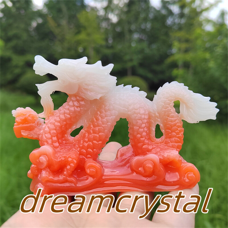 4″ Luminous Stone Sculpture Chinese Dragon Skull Resin Sculpture Gift 1pc