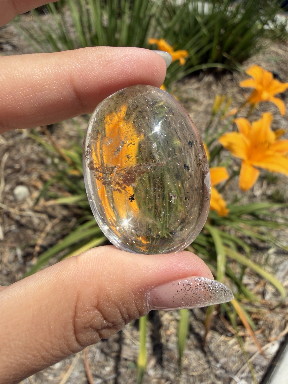 Natural Golden Rutilated Quartz Palm Stone Polished Worry Pocket Crystal Healing