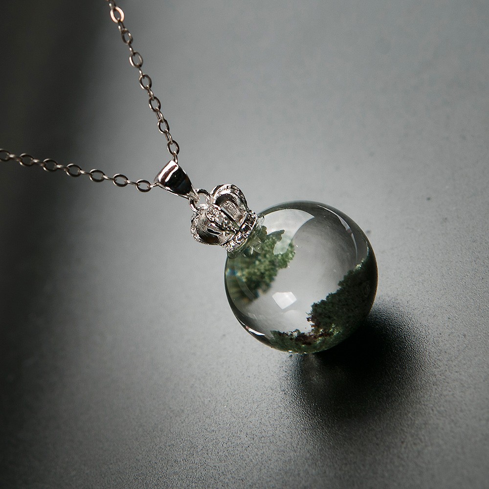 AAAAA Natural Green Phantom Quart Crystal Pendant Sphere Necklace