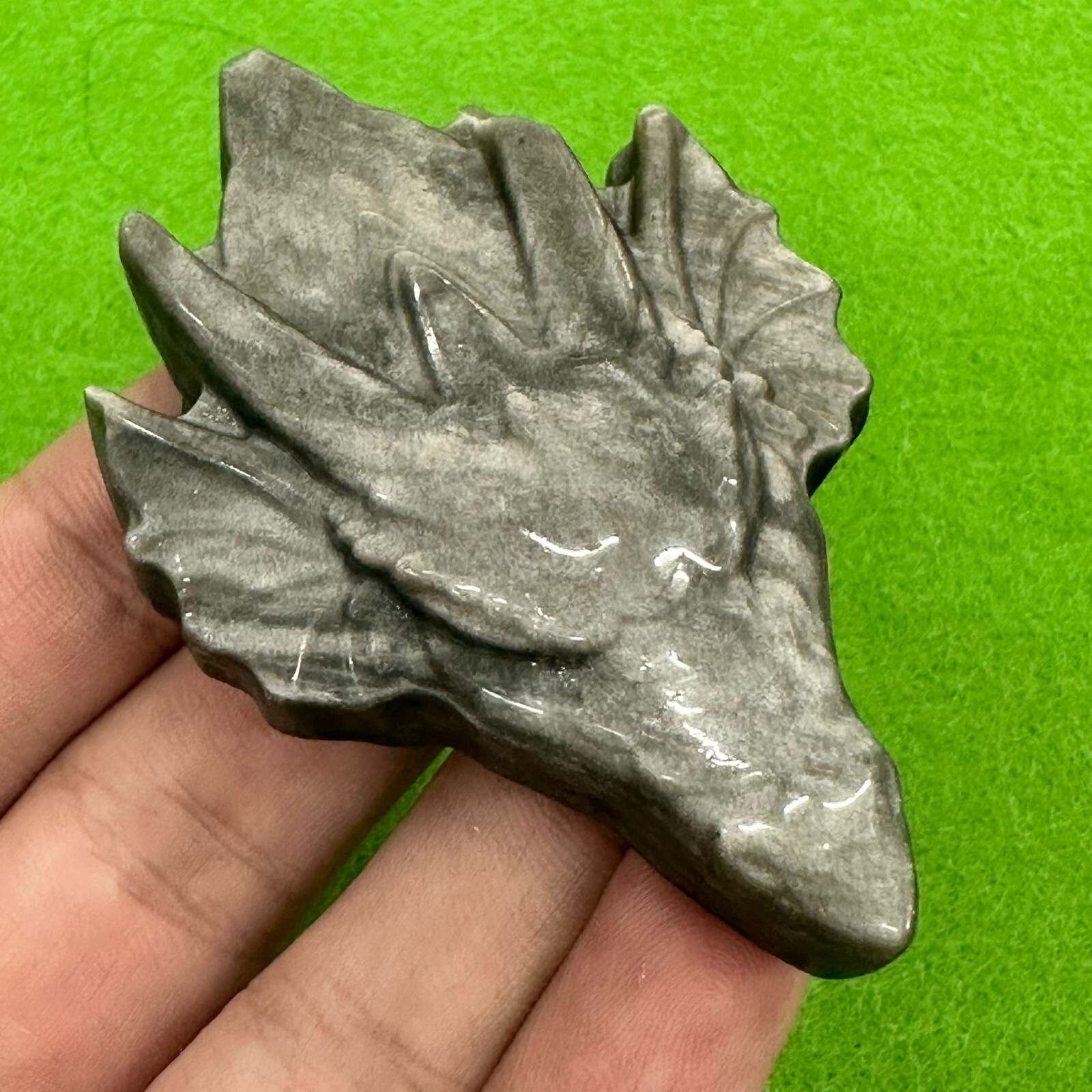 Natural Silver Obsidian Quartz Dragon Skull Crystal Specimen Reiki Healing 1PC
