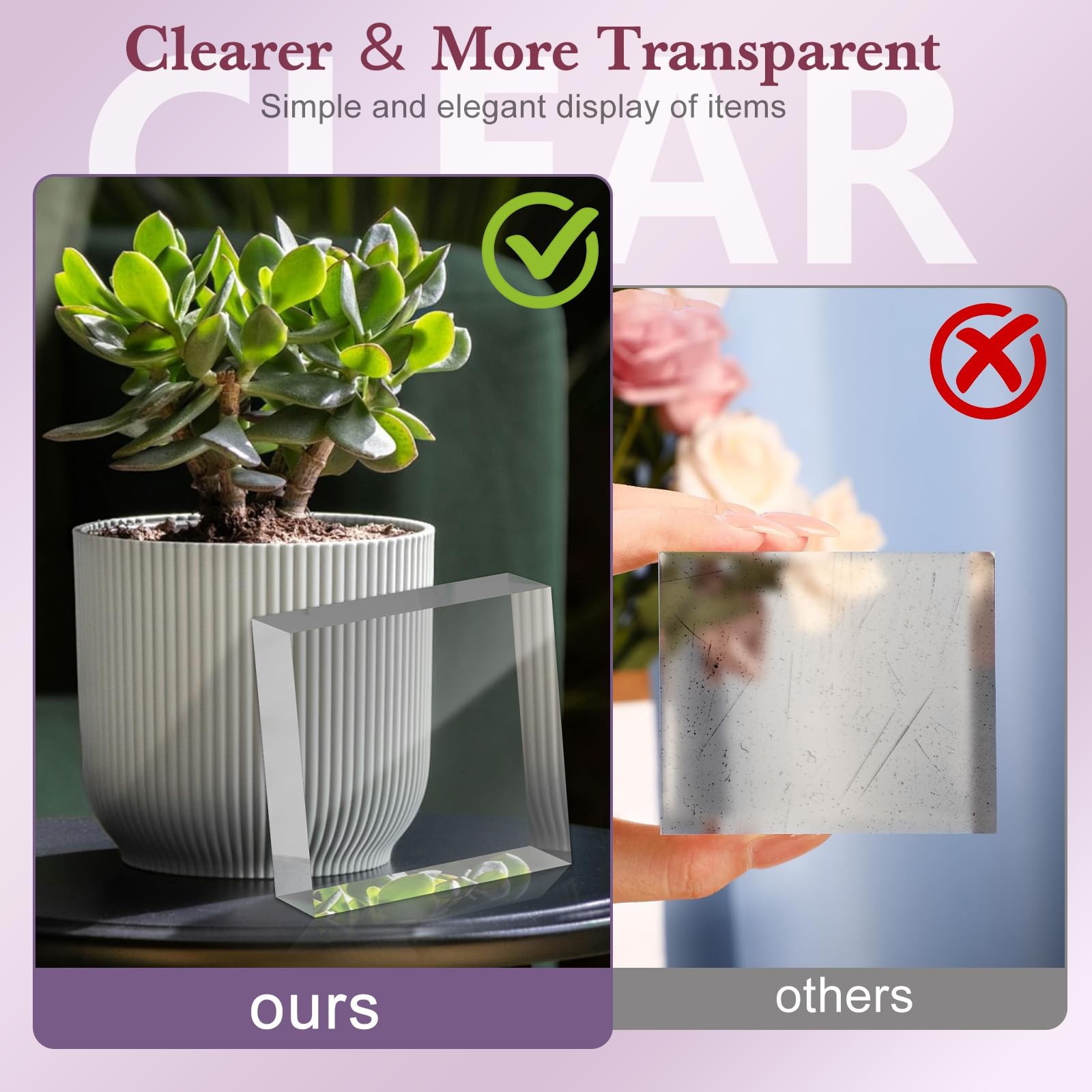 2 Pcs 4 X 4 X 1 Inch Acrylic Blocks, Clear Square Acrylic Stand