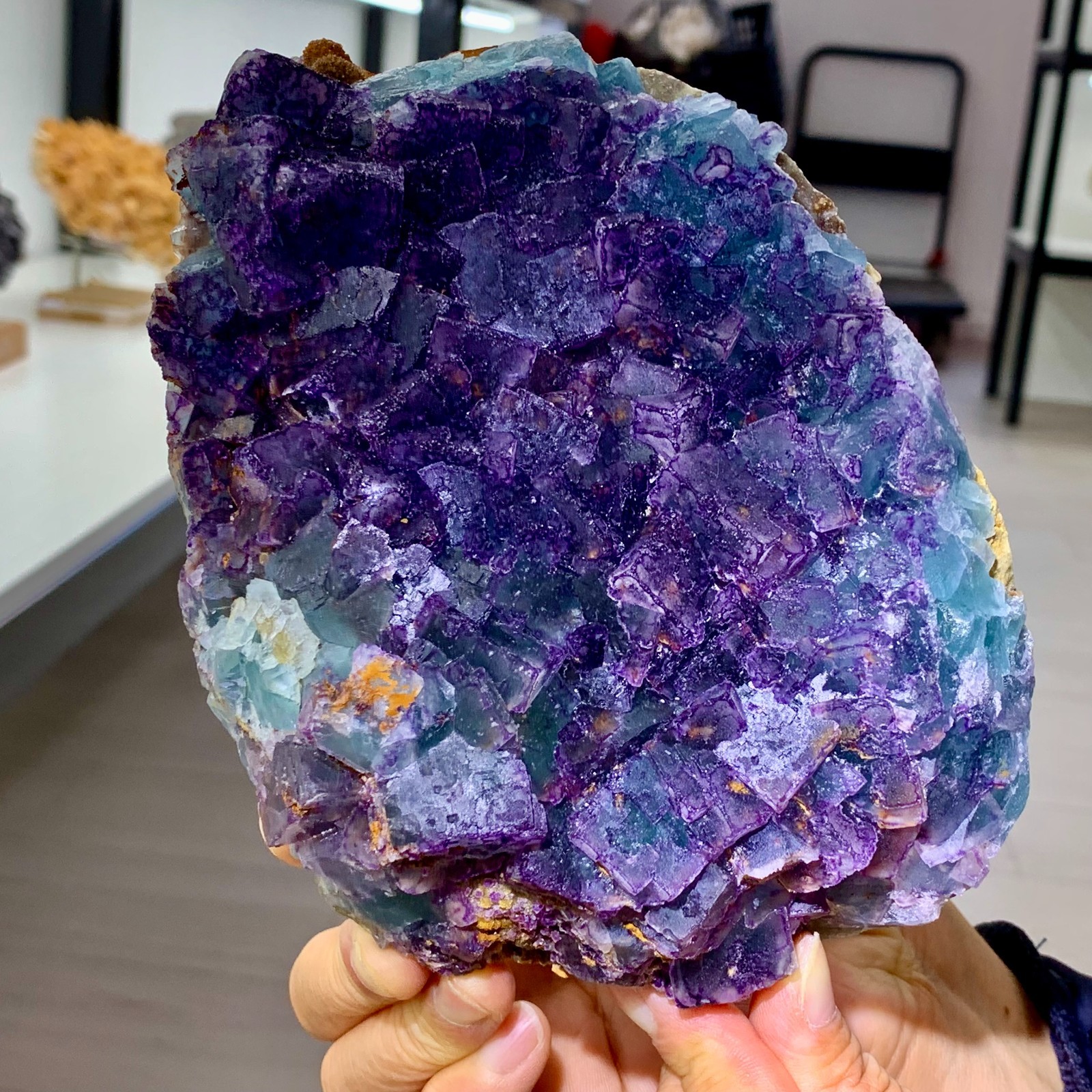 3.52LB Rare transparent purple-blue fluorite cube mineral crystal sample/China
