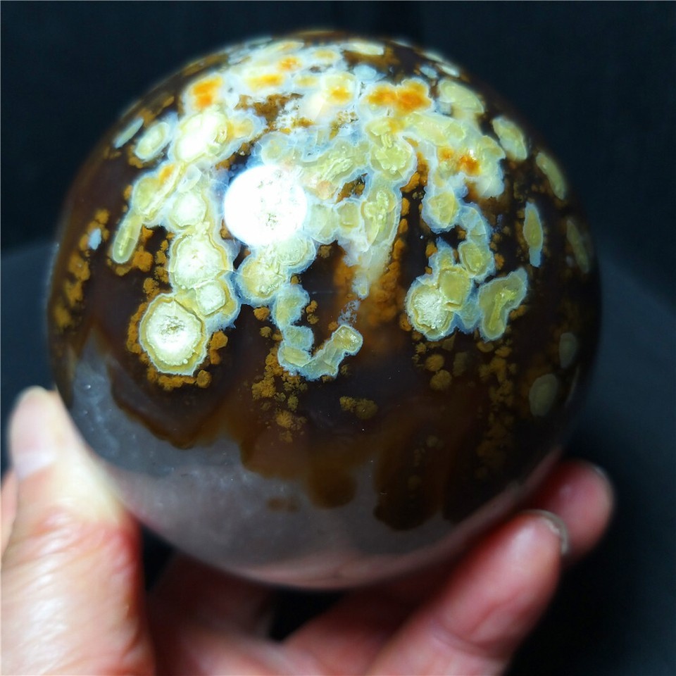 Rare 607G 75mm Natural Polishing Colorful Agate Stone Ball Reiki Healing CA4424