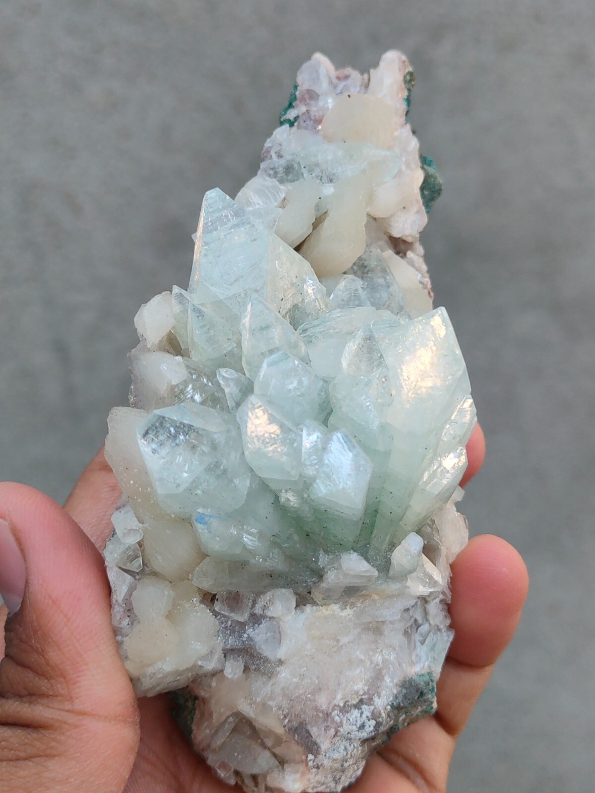 Green Apophyllite Flower on stilbite Matrix natural minerals Specimen