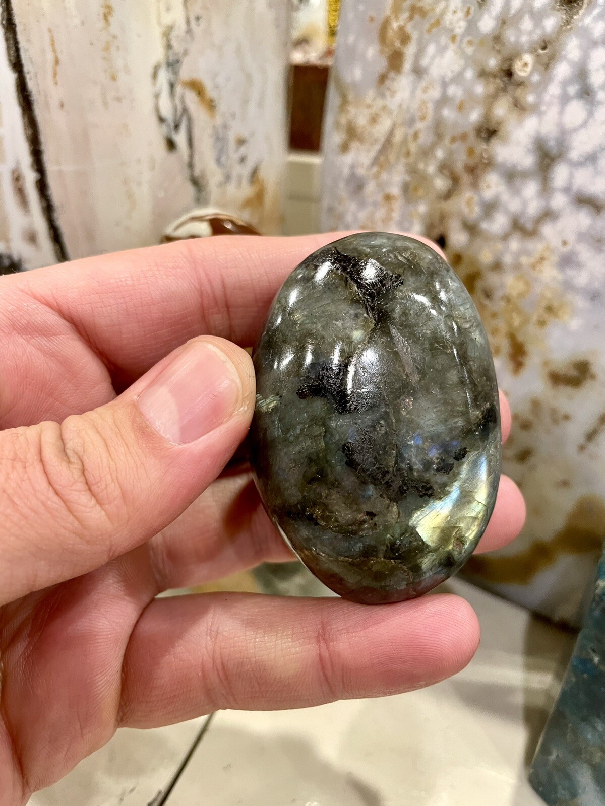 Labradorite Palm Stone Rock Healing Crystals Reiki Yoga 3″ ZENDA