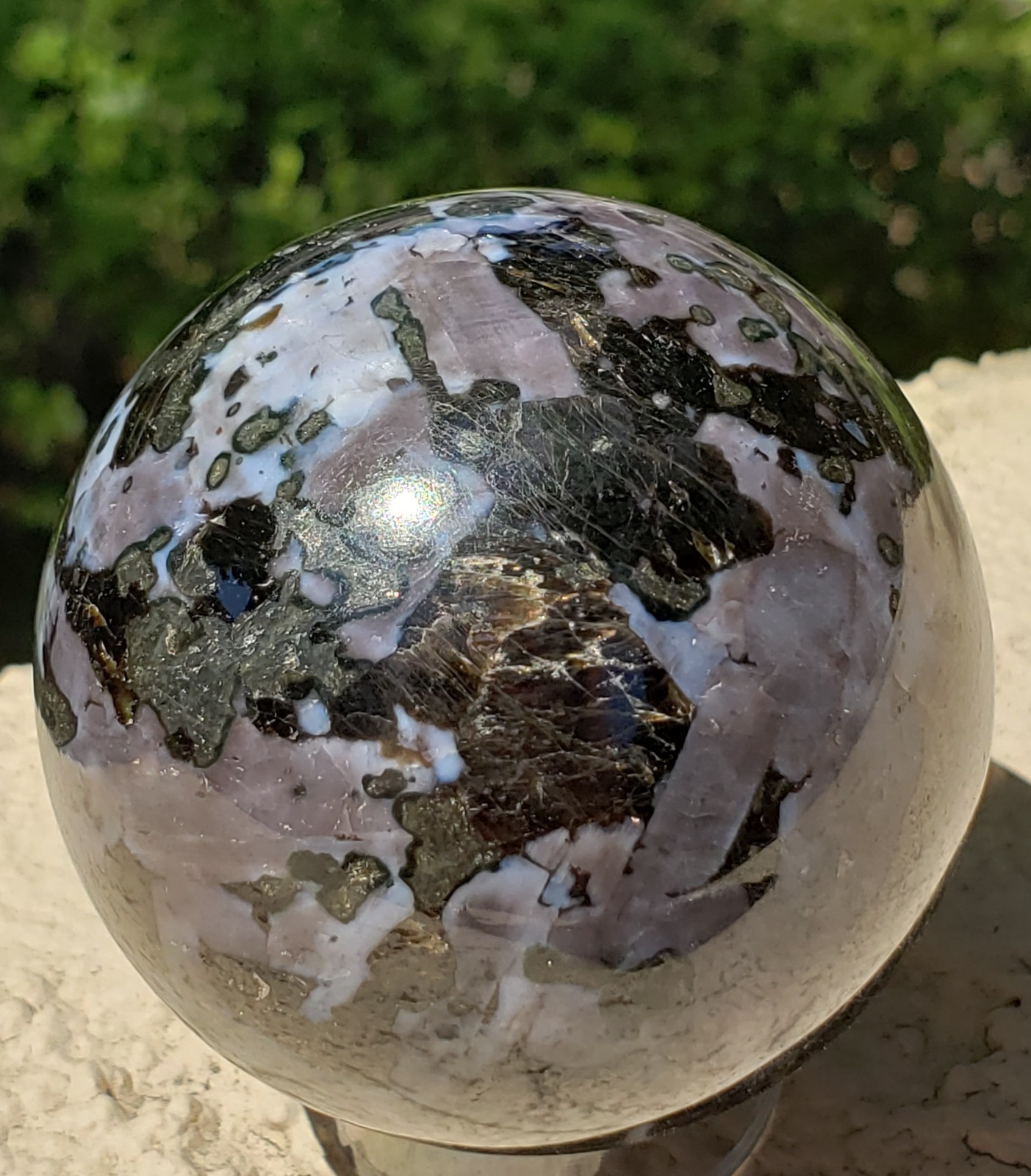 2.35″ Indigo Gabbro Mystic Merlinite Blizzard Stone Crystal Sphere, 332g