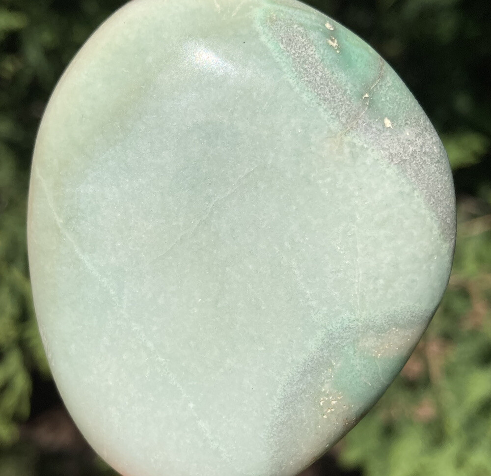 Handmade Polished BLUE ARAGONITE Healing Crystal Palm Stone KIPUSHI CONGO 2.48″