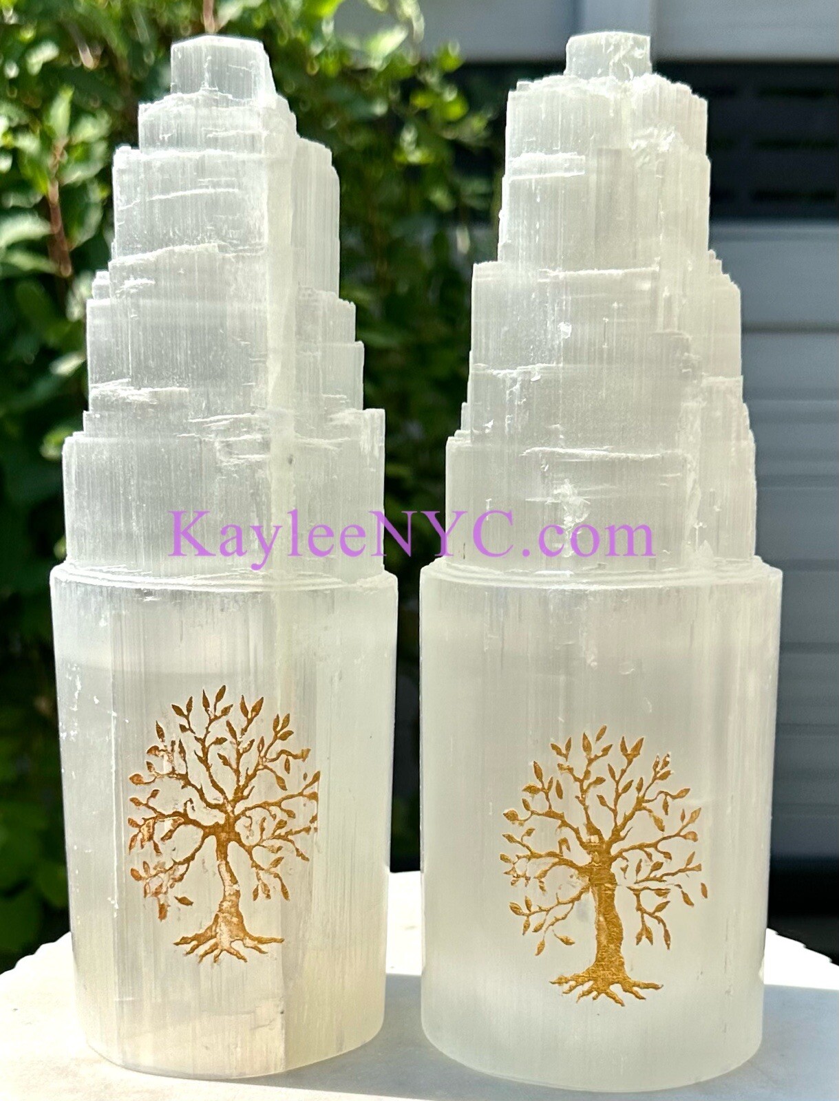 Wholesale Lot 2 Pcs 25cm Natural Selenite Satin Spar Tree Of Life Lamp Crystals