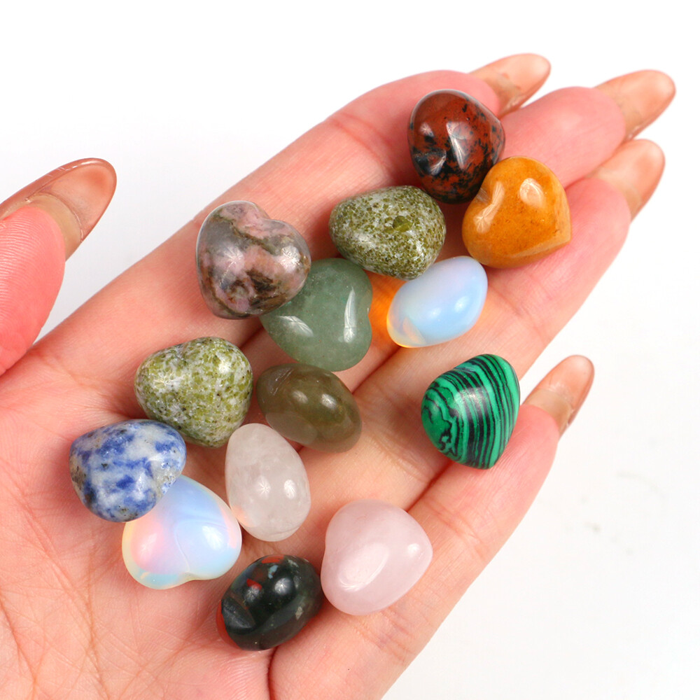 5PCS Natural Crystal Quartz Mini Puff Heart Pocket Palm Worry Stones Healing