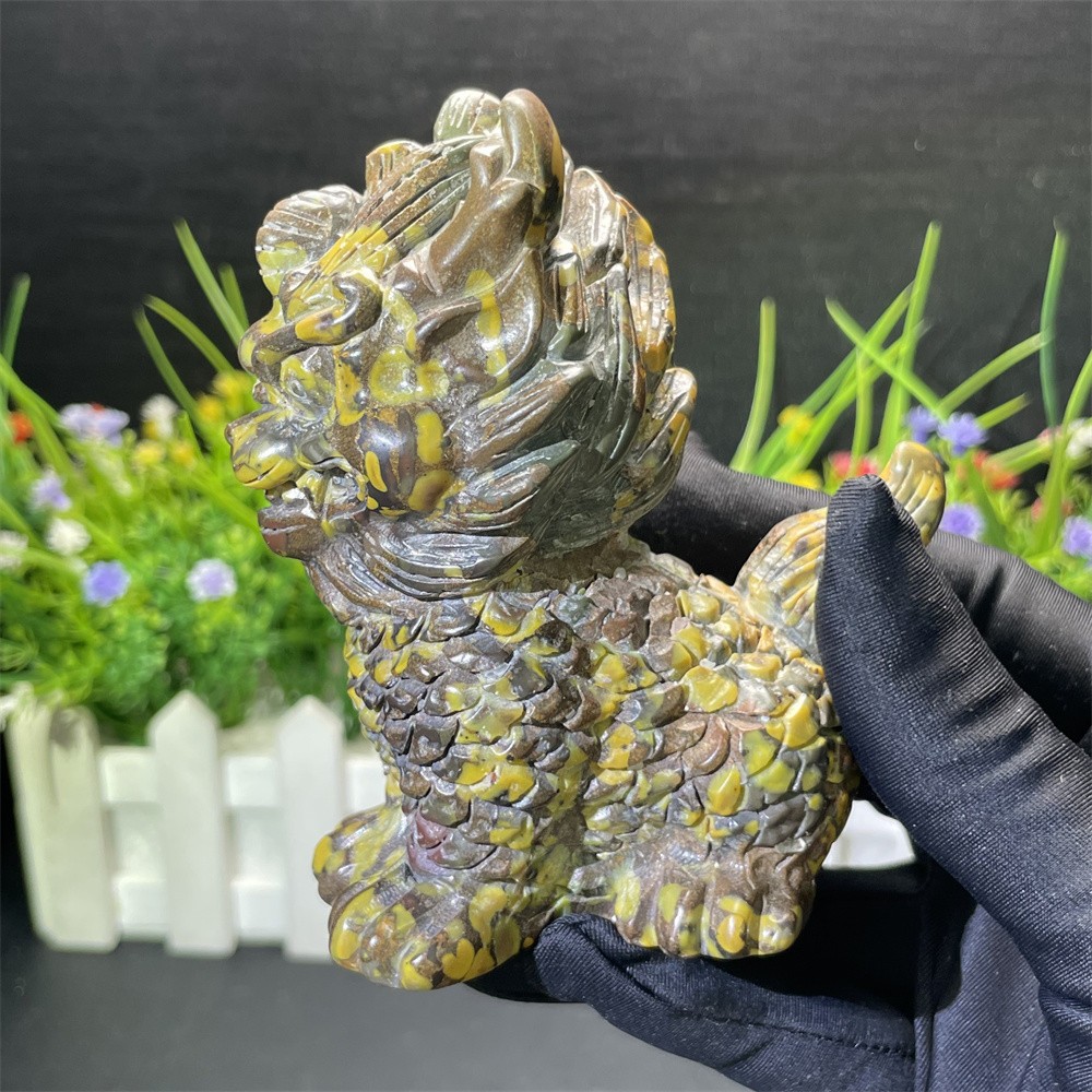 0.9LB 3.7″ Natural Mookaite Jasper Qilin Carved Crystal Healing Energy Decor