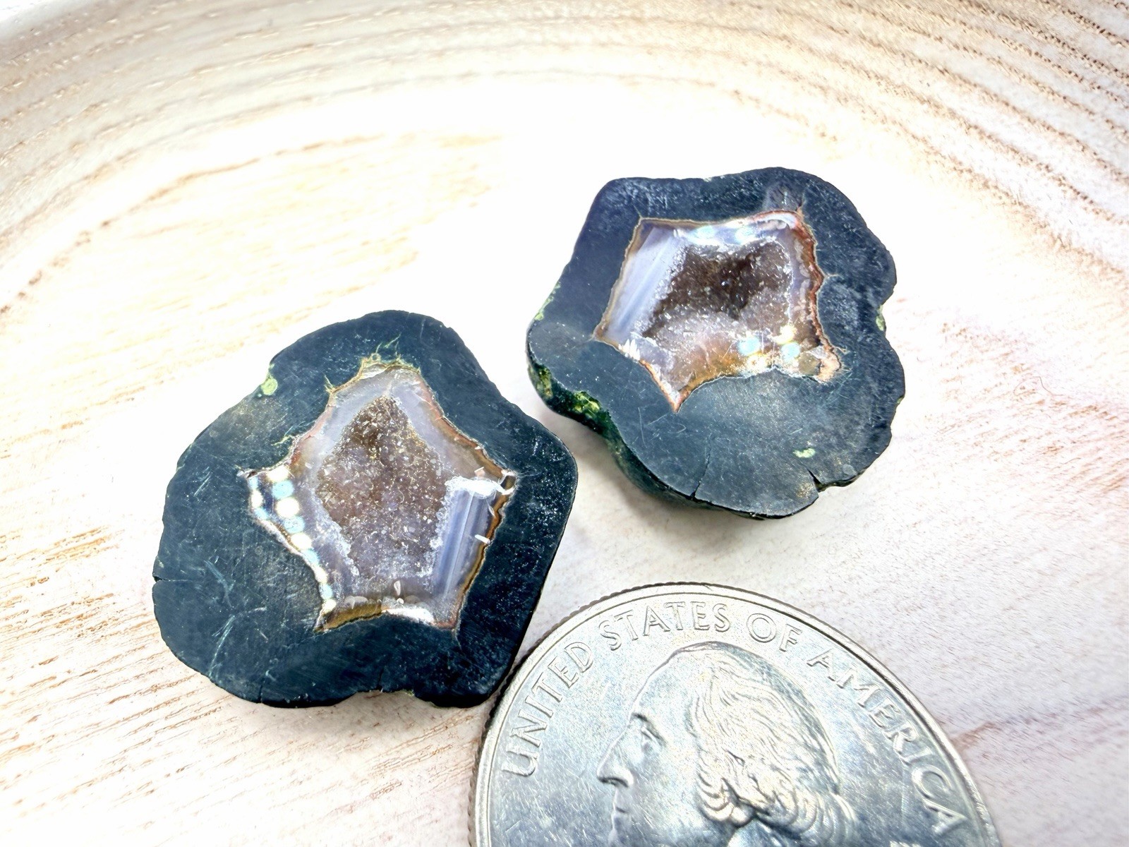 Tiny Black Cut Geode Polished Matched Drusy Quartz for Jewelry Making 19-22mm