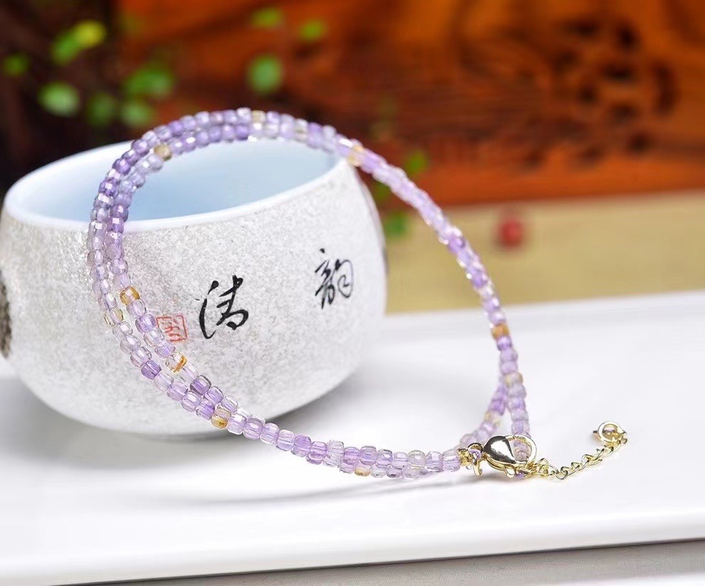 2.5mm Natural Purple yellow Crystal Choker Healing Dainty Women’s Necklace