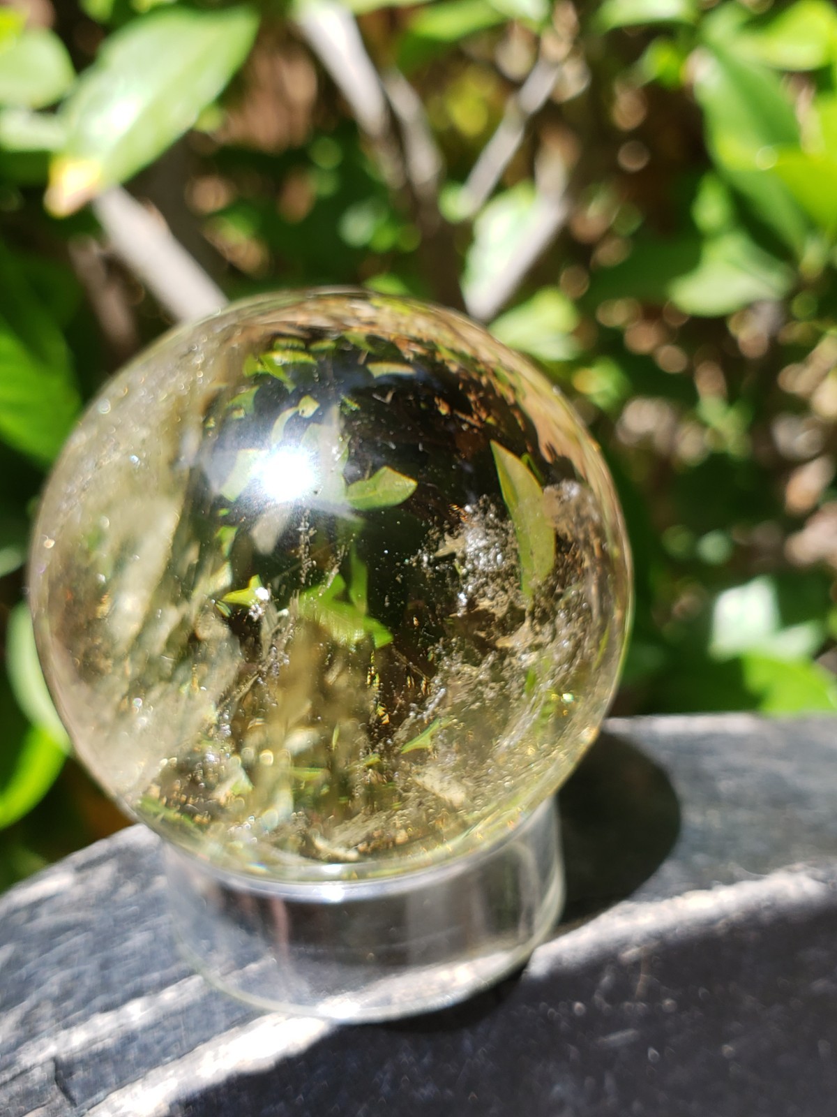 1.75″ Clear Smoky Citrine Quartz Crystal Sphere Ball Orb Rainbows, 122g