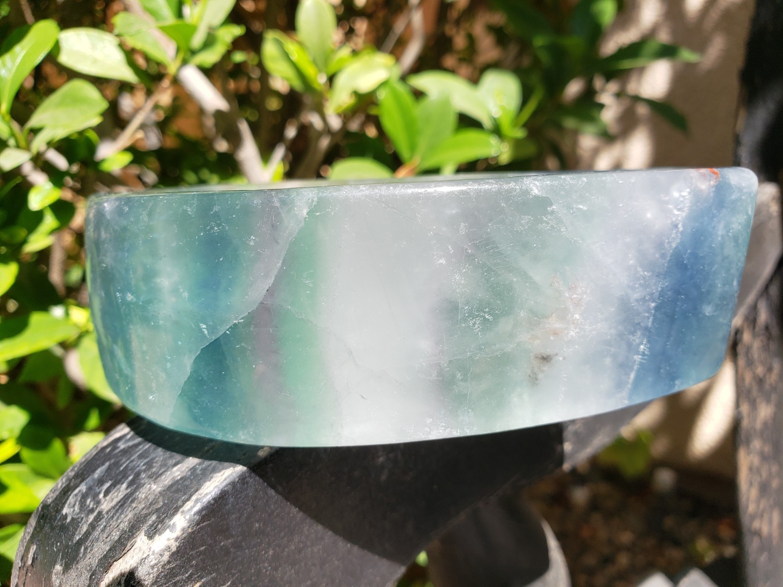 Thick Green Purple Fluorite Quartz Crystal Leaf-shaped Bowl Rainbow Dendritic UV