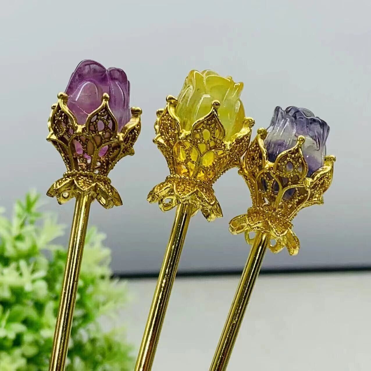 5PC Natural Mix fluorite quartz crystal rose flowers carved reiki healing random