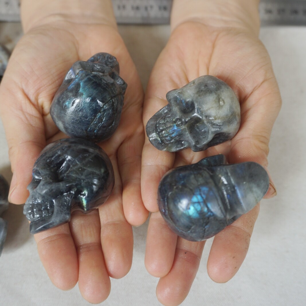 3LB 20 Small Natural Labradorite Quartz Crystal Skull Carving Head Healing 5cm