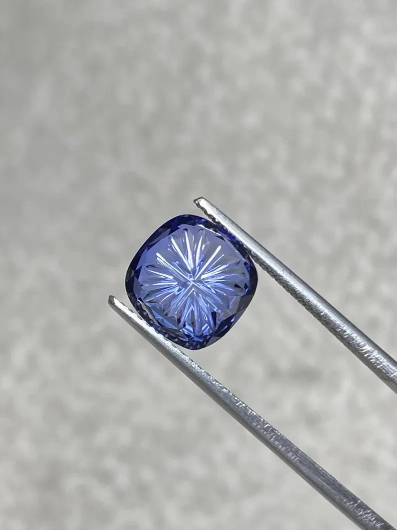Lab Grown Blue Sapphire Cushion Fantasy Cut Gemstone 5.30 Ct (9x9mm)