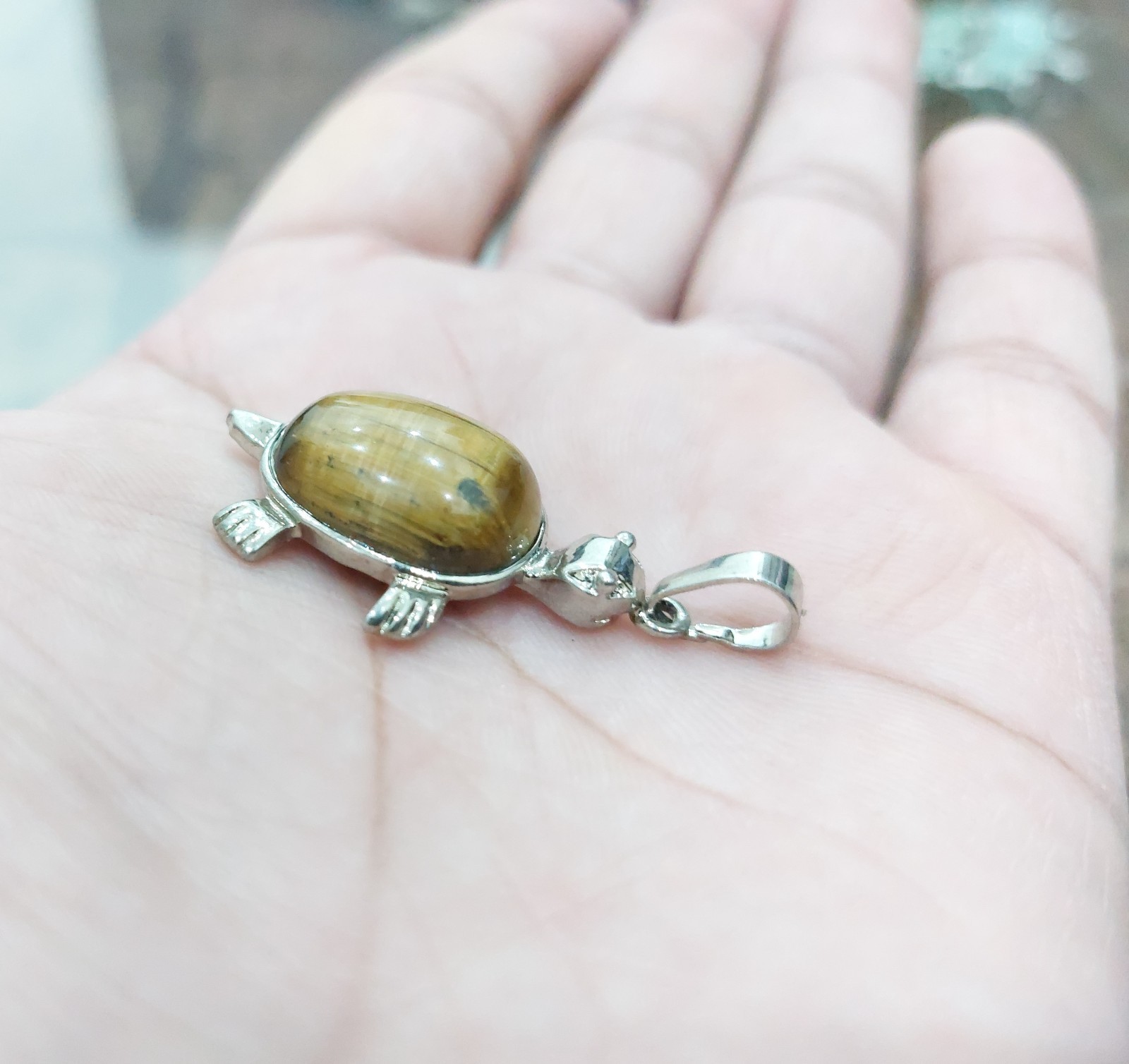 Tiger Eye Turtle Pendant Brown Gold Gemstone Necklace Protection Charm Jewelry