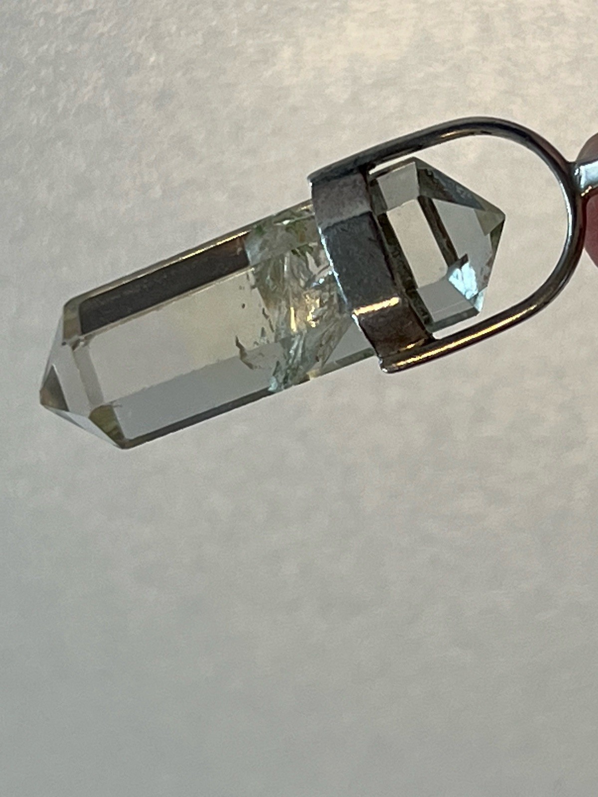 Green Phantom Quartz Pendant Double Terminated Clear Crystal Silver Hoop 6.9g