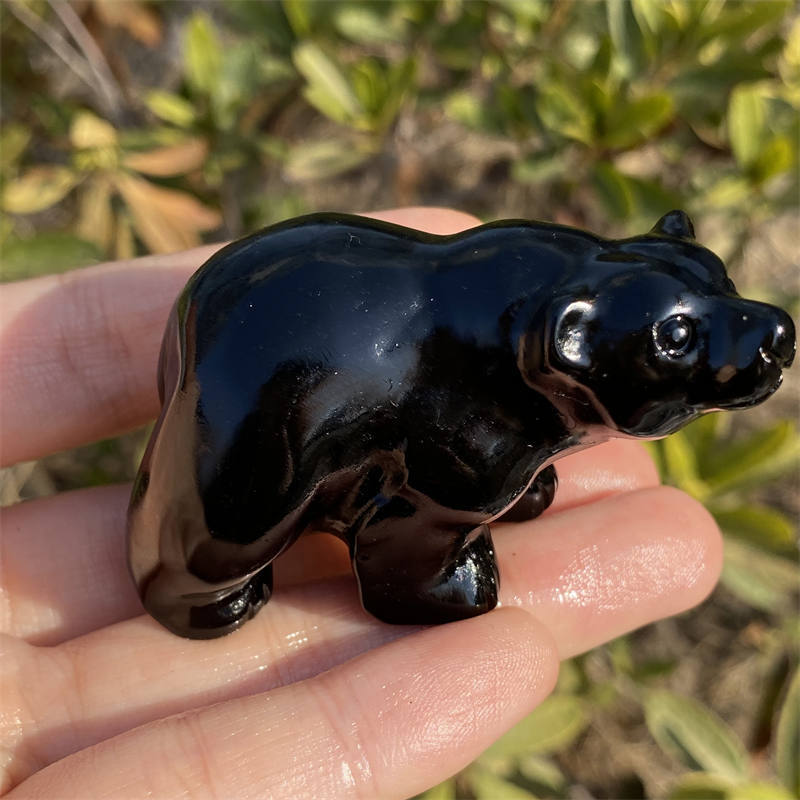 1pc Natural obsidian bear hand carved Quartz Crystal stone skull Reiki healing