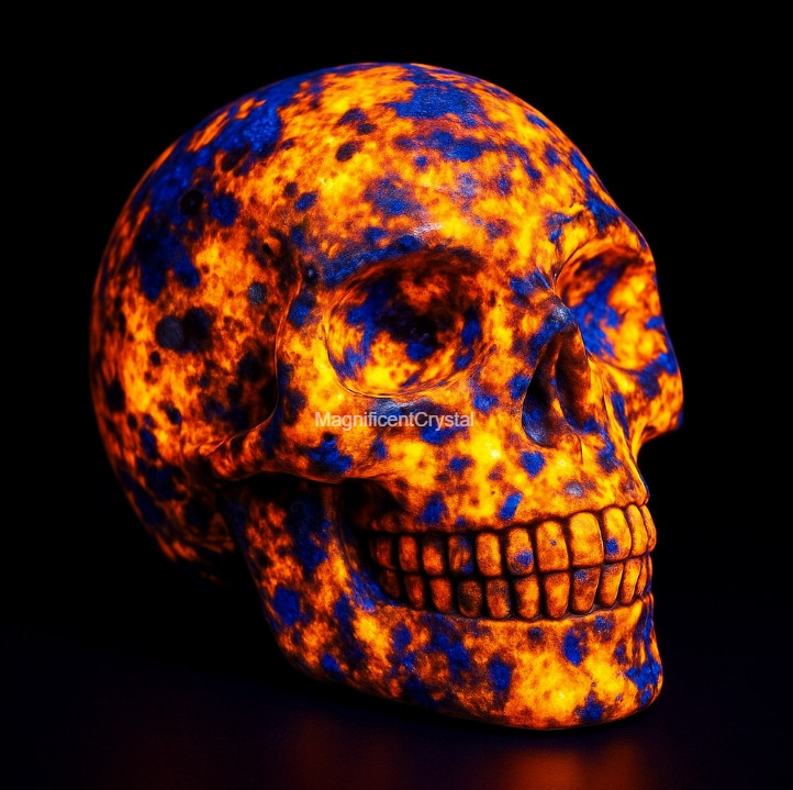 2″Natural Yooperlite Crystal Skull Fluorescent Sodalite Quartz Carving Decor