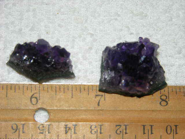2 Amethyst crystal clusters grape jelly saturation smaller jewelry-sized 1″ J12