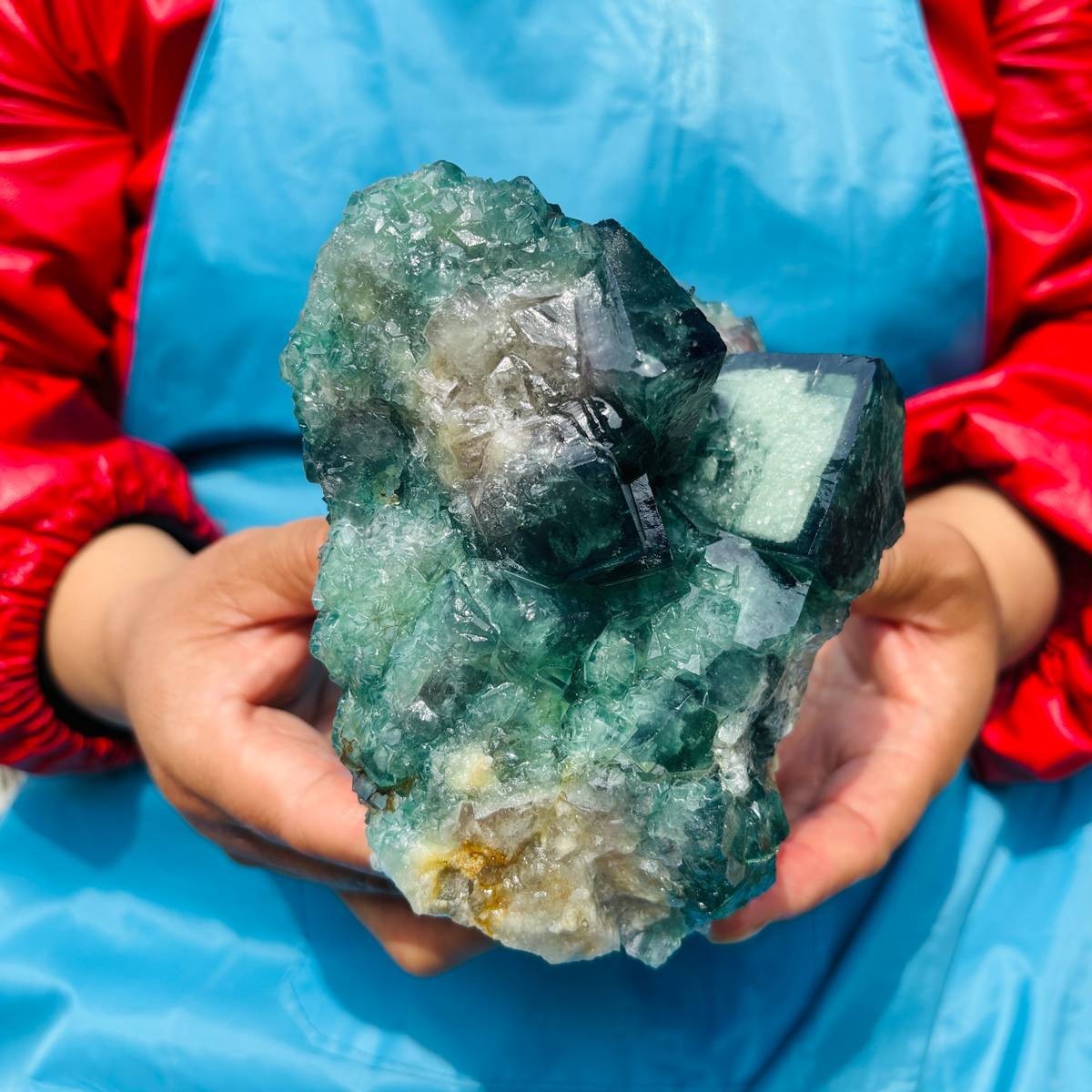 1790G Natural BLUE-green purple Cube Fluorite Mineral Crystal Specimen/China