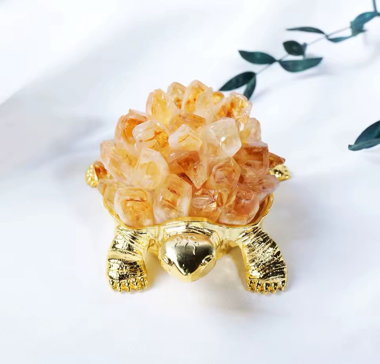 Natural Citrine Crystal Turtle Figurine Tortoise Ornament Feng Shui Decor