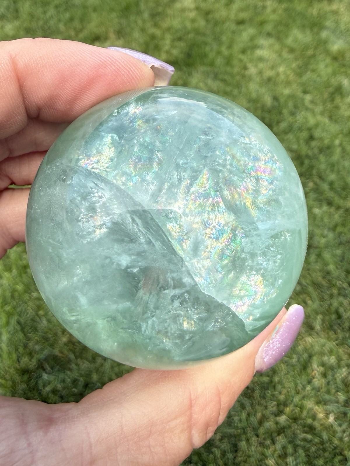 50mm Blue Lake Fluorite Crystal Sphere with Natural Rainbows Polished Stone