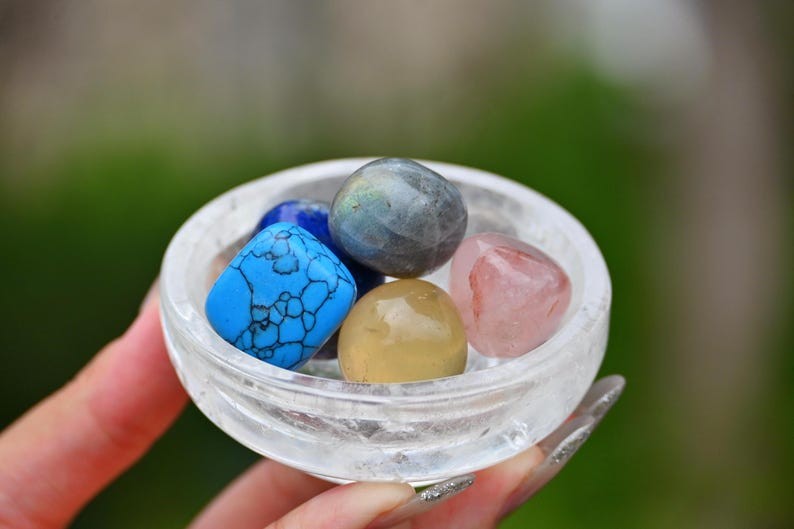 3″ Clear quartz carved bowl Natural Crystal decor Reiki ornament Heal Gift 1pc